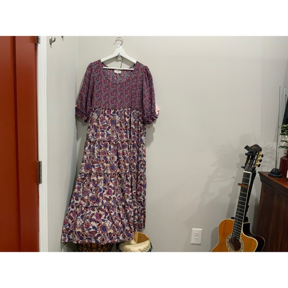 NATURAL LIFE Dresses & Skirts - Natural Life Womens Mixed Floral Paisley Tiered Maxi Dress Purple Pink Size M